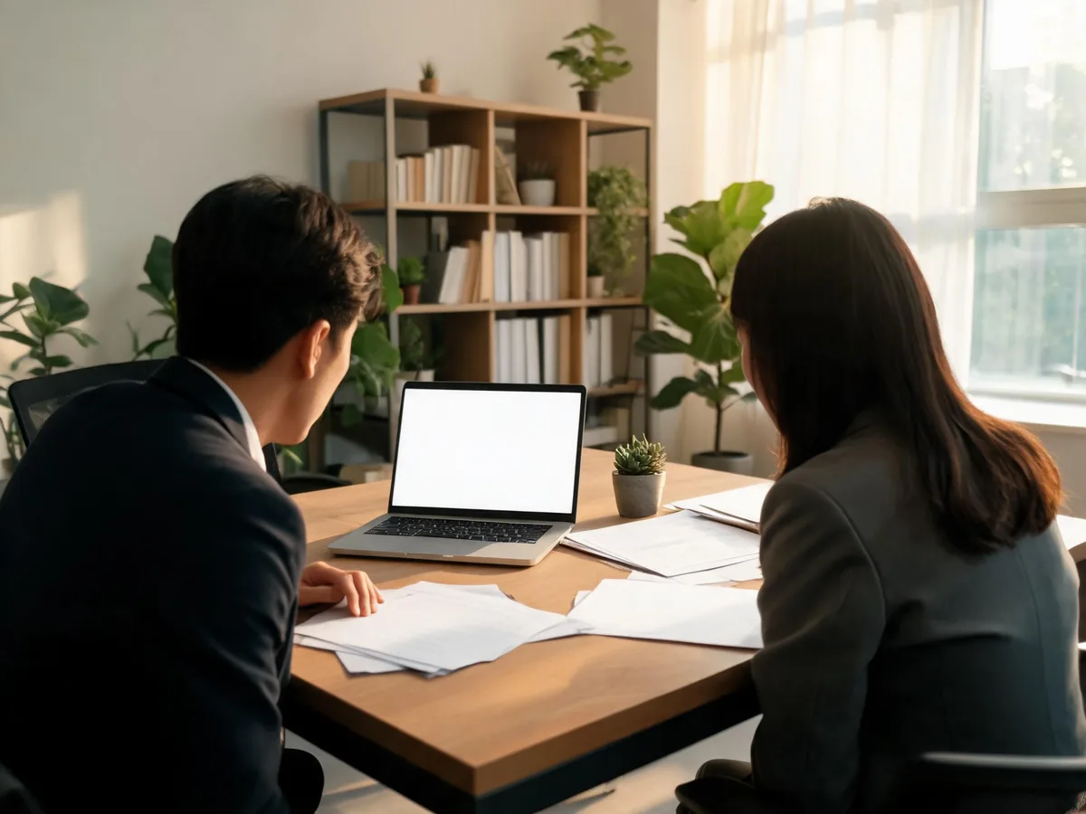 QB Support consultants reviewing QuickBooks reports with a client in a natural-light office consultation
