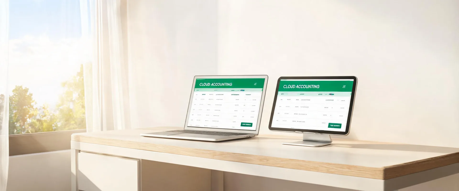 QuickBooks Online automated bank feeds on a modern MacBook and iPad desk setup, configured by QB Support