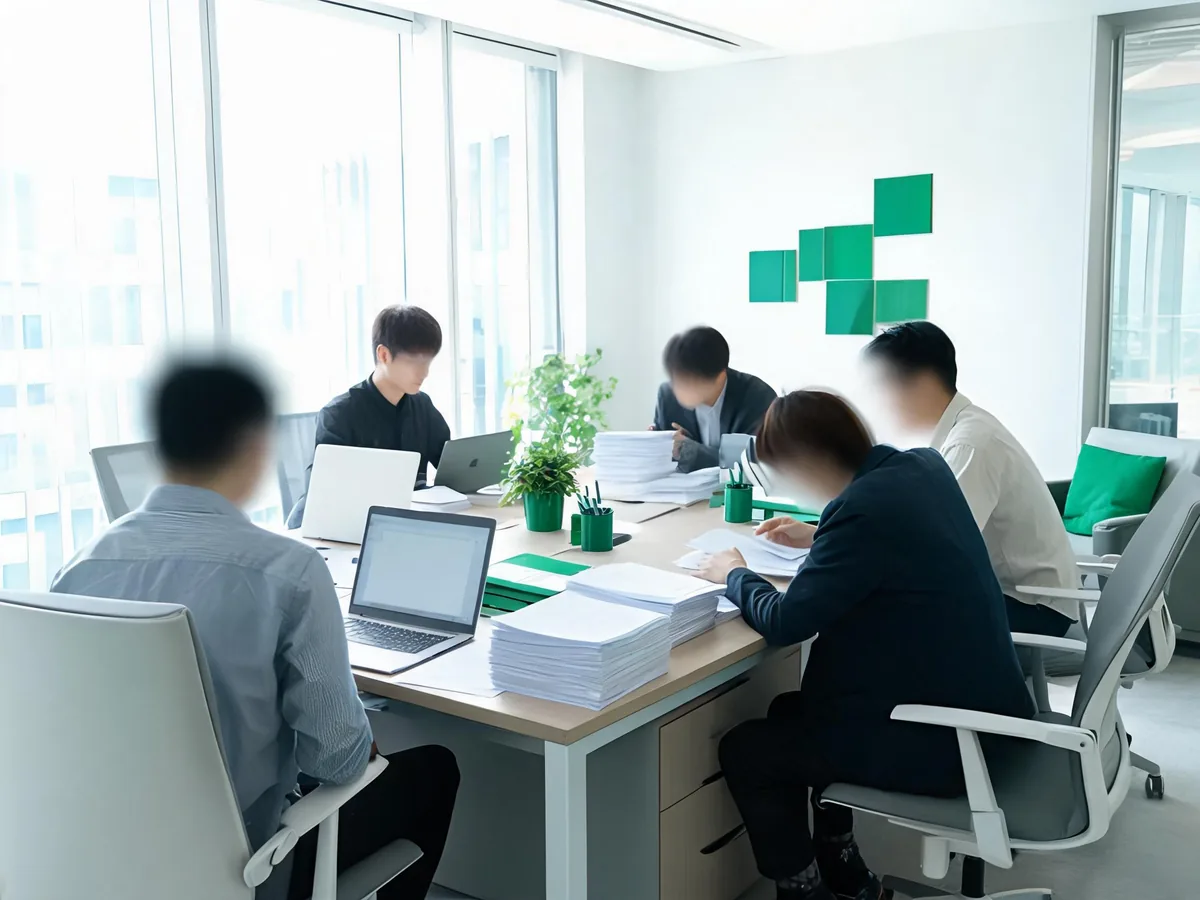 QB Support finance team collaborating on client books in a modern office